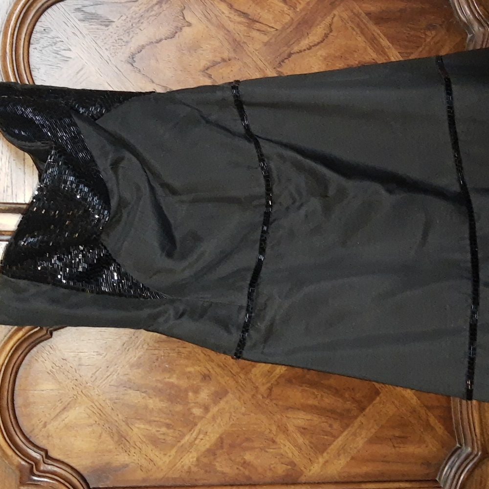Helen Morley Black Silk Blend Beaded Strapless Formal Evening Gown Size 4